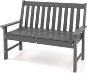 Panca da Giardino per 2 Persone in Plastica con Schienale Alto, Panca da Esterno Resistente alle Intemperie, Ideale per Parco, Patio e Terrazza, Grigio, 132 x 65 x 91 cm