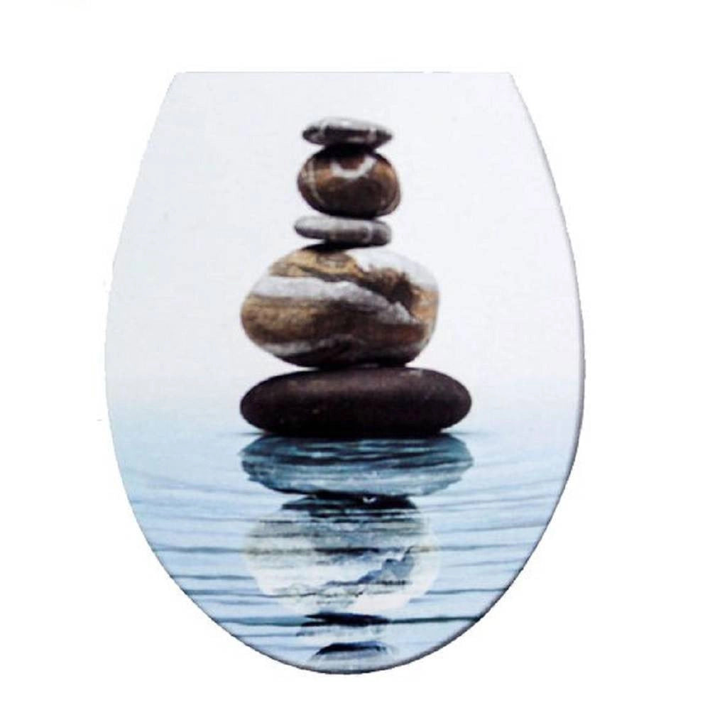 Trade Shop - Copriwater Copri Sedile Wc Bagno Universale Cerniere Acciaio Sassi Mare 52964a -        3,5