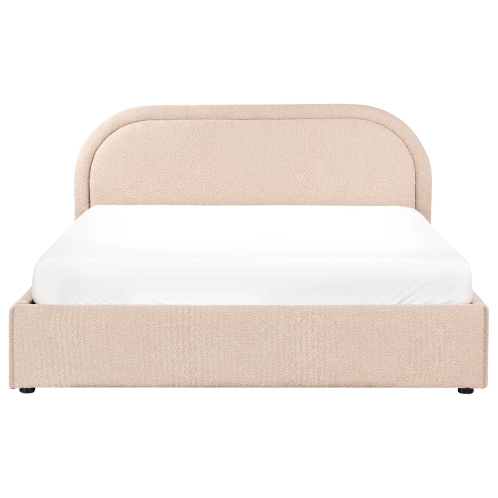 Letto moderno con contenitore e testata imbottita in bouclé beige chiaro 160 x 200 cm