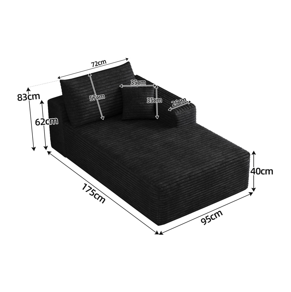 Divano modulare con chaise longue reversibile, tessuto plush-corduroy nero