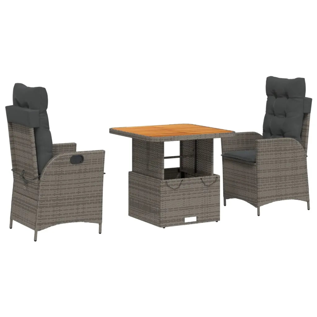 Set da Pranzo da Giardino 3 pz | Set Salotto da Giardino con Cuscini in Polyrattan Grigio