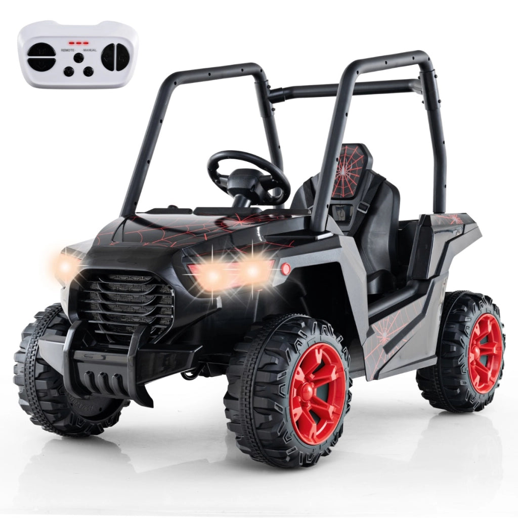 UTV Elettrico per bambini con batteria 24V e controllo remoto 2 sospensioni a molla, Veicolo giocattolo Nero-Macchinine giocattoli