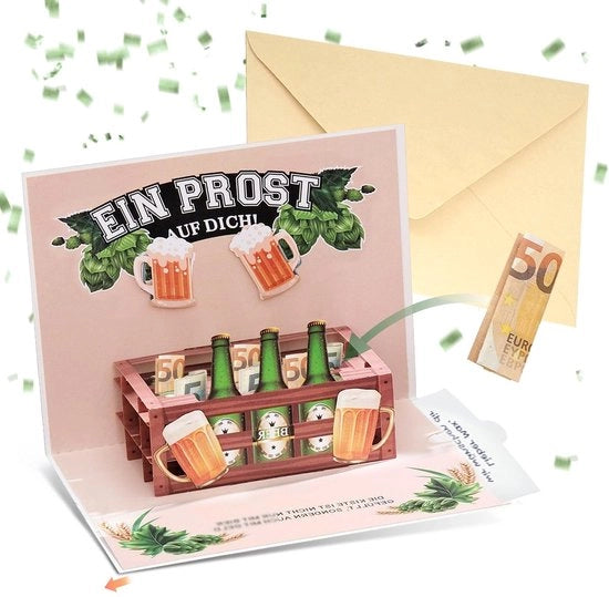 Carta di compleanno 3D - Regalo creativo per l'anniversario - Fatto a mano - Idea di regalo per gli amanti del birra - Compleanno - Incluso involucro e istruzioni - Carta di compleanno.