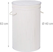 Cesto portabiancheria rotondo con coperchio 63 cm bambù bianco 13_0000819_3