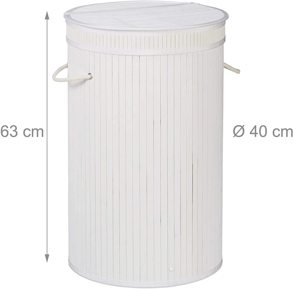 Cesto portabiancheria rotondo con coperchio 63 cm bambù bianco 13_0000819_3