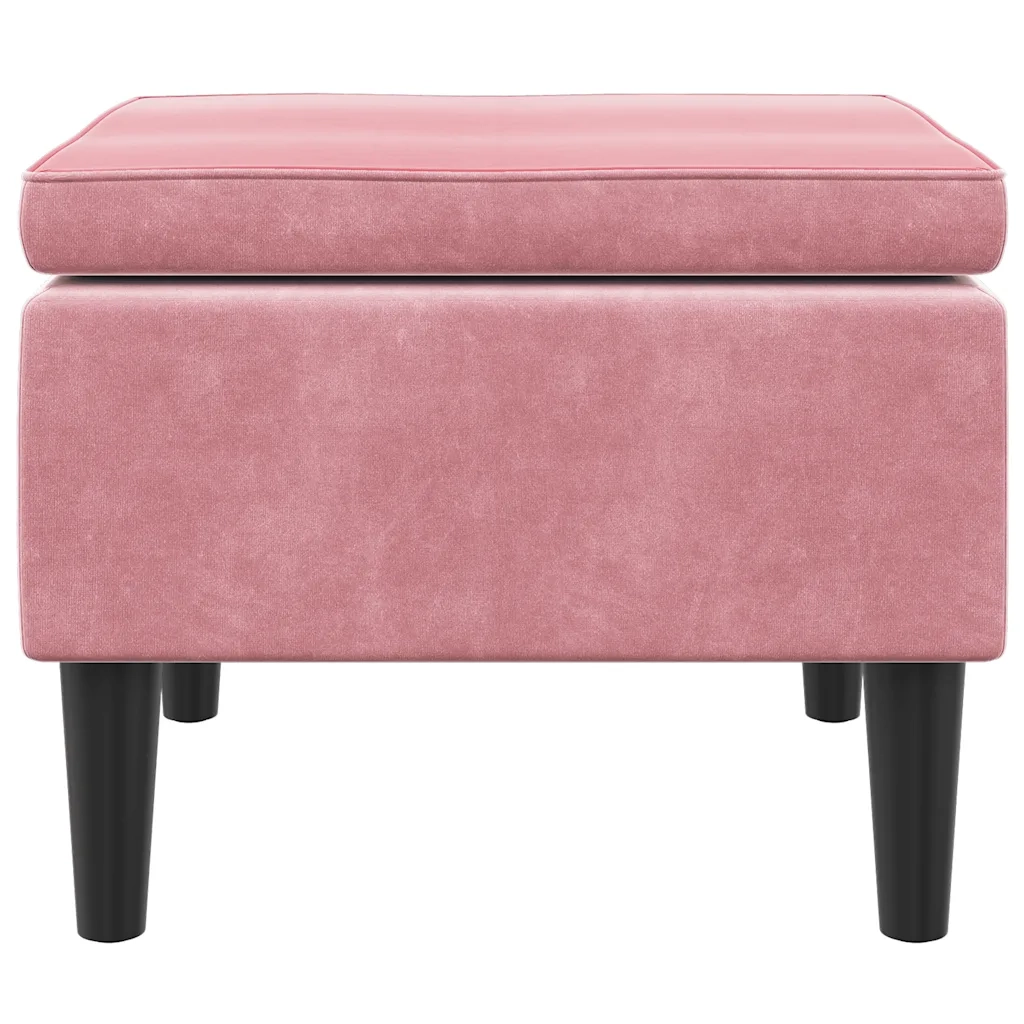 Poggiapiedi con Gambe in Legno Rosa in Velluto