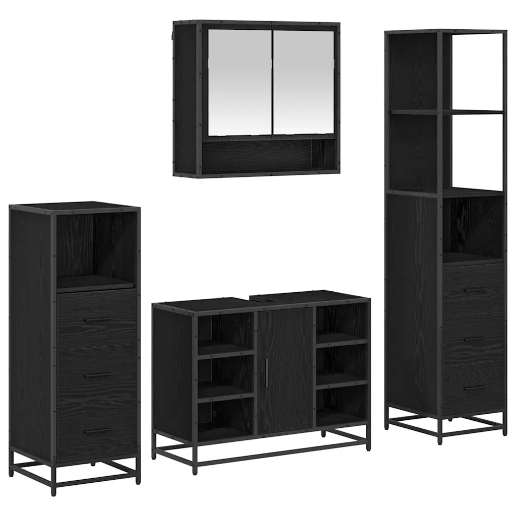 Set di mobili per il bagno 4 pcs Rovere Nero Legno multistrato 3402338