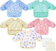 Set di asciugamani per bambini, set di asciugamani con contenitore per bambini da 0 a 24 mesi, asciugamani per bambini con maniche, 5 pezzi di asciugamani, lavabili, per giocare e decorare.
