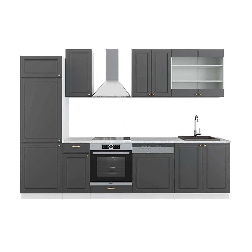 Cucina componibile Fame-Line Antracite-oro/Bianco 300 cm, PL Marmo Vicco