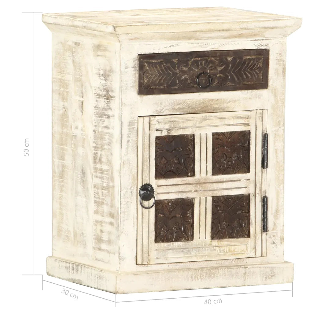 Comodino Bianco 40x30x50 cm in Legno Massello di Mango cod mxl 59395