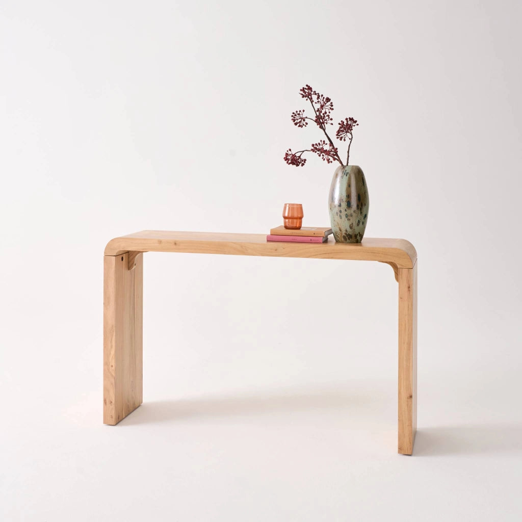 Consolle esotica in legno di acacia 120cm, marrone naturale