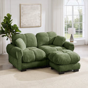 Divano angolare modulare in ciniglia con cuscini spessi e pouf mobile, schienale ergonomico, verde