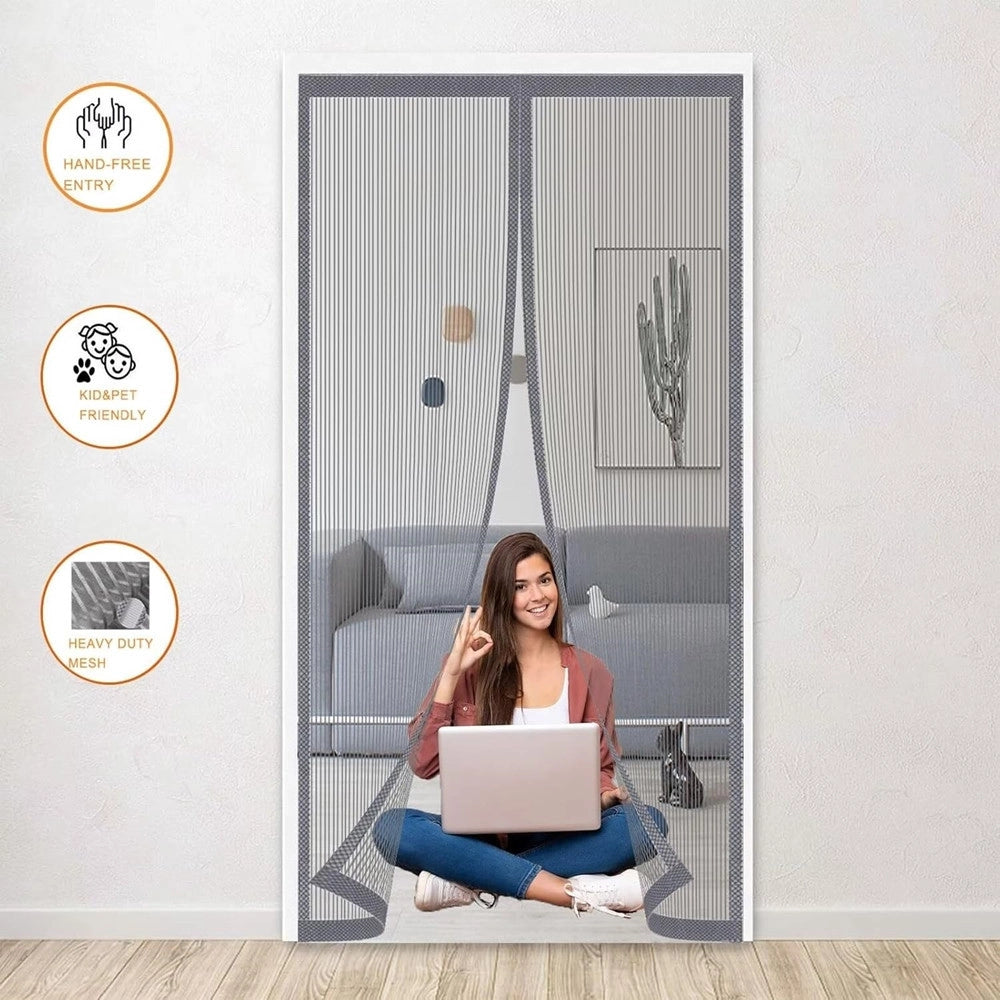 Trade Shop - Zanzariera Universale 140x240cm Grigia Chiusura Automatica Magnetica Porte Finestre 622143 -