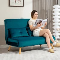 Divano letto a due posti, divano letto, divano trasformabile in letto, schienale regolabile, rivestimento in tessuto, telaio in metallo, Verde