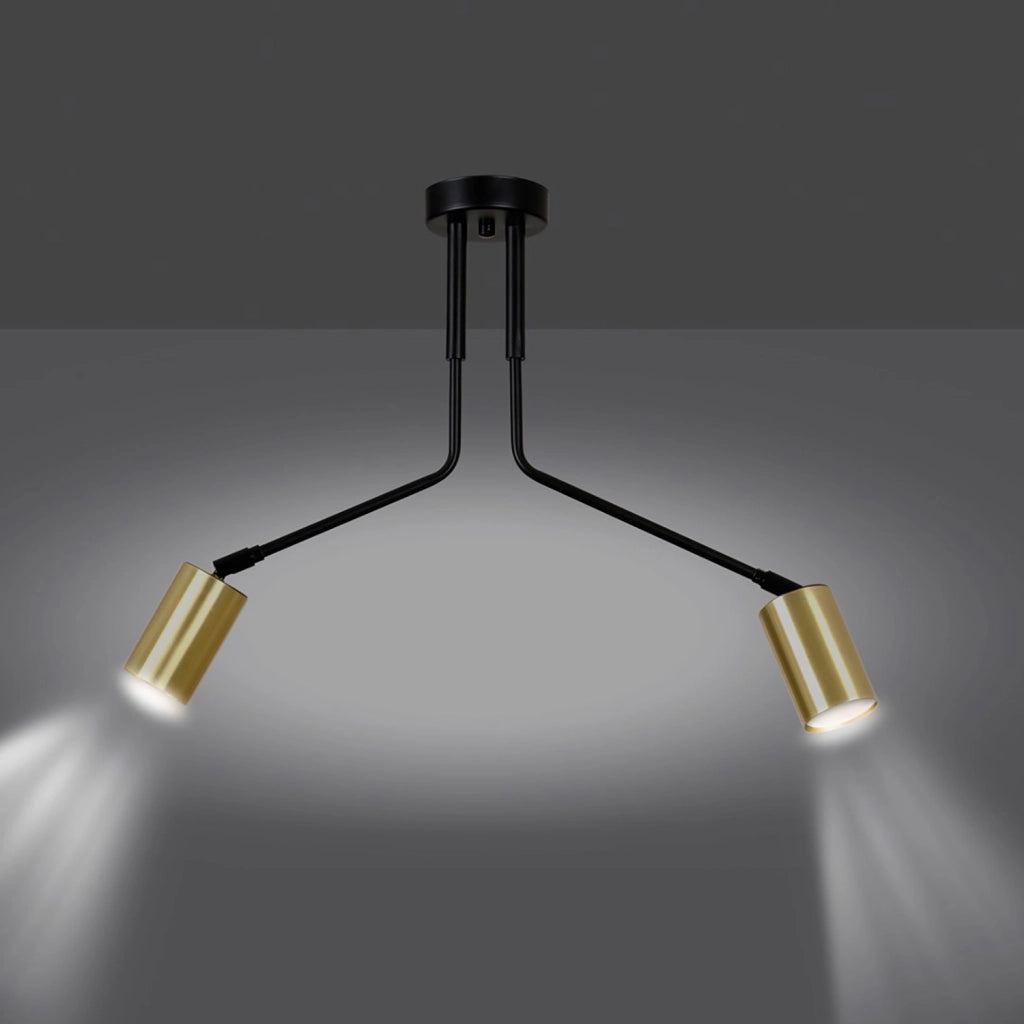 Plafoniera Minimal Tenjin Acciaio Nero 2 Luci Gu10 Ip20