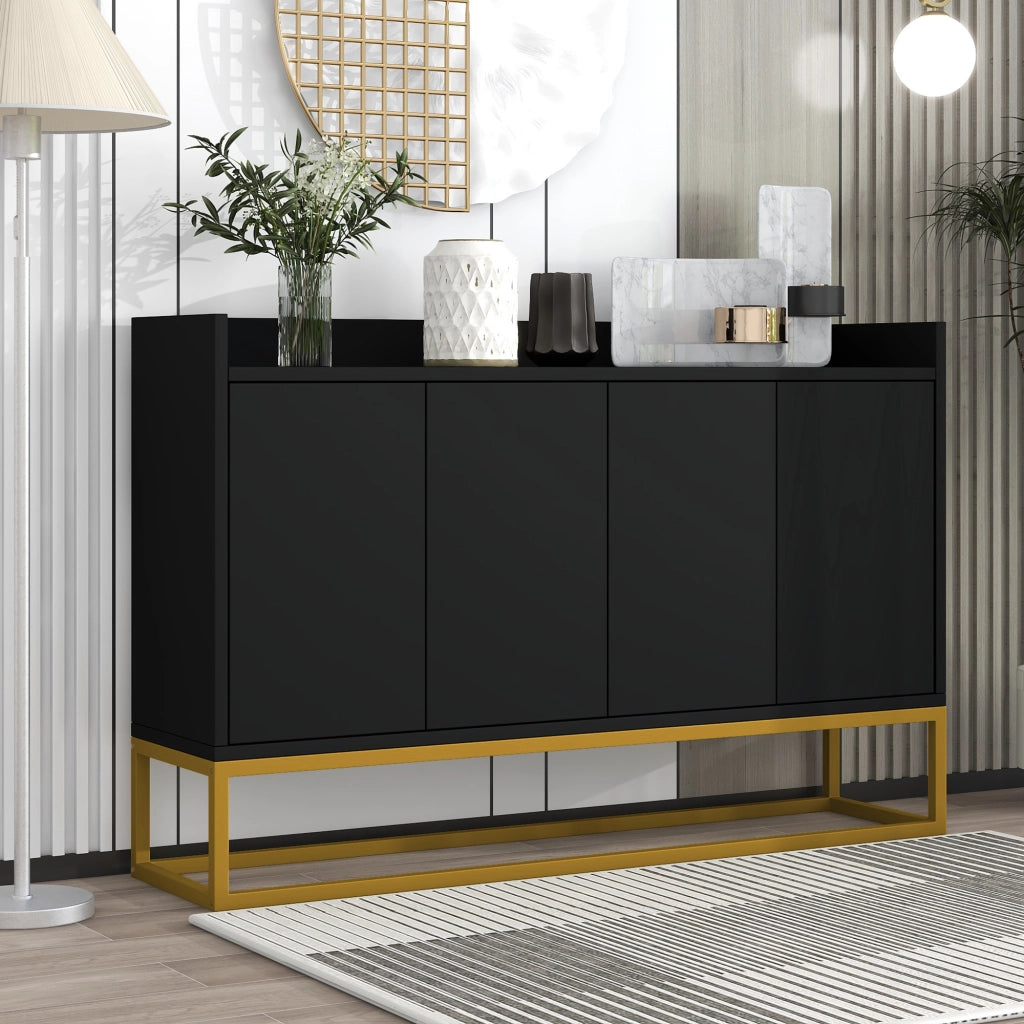 Madia a 4 ante con 2 ripiani regolabili e apertura a pressione per soggiorno 120×30×80 cm nero