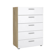 Cassettiera Alf, Settimino multiuso, Comò camera da letto, Mobile con cassetti, 70x40 h102 cm, Quercia e Bianco lucido