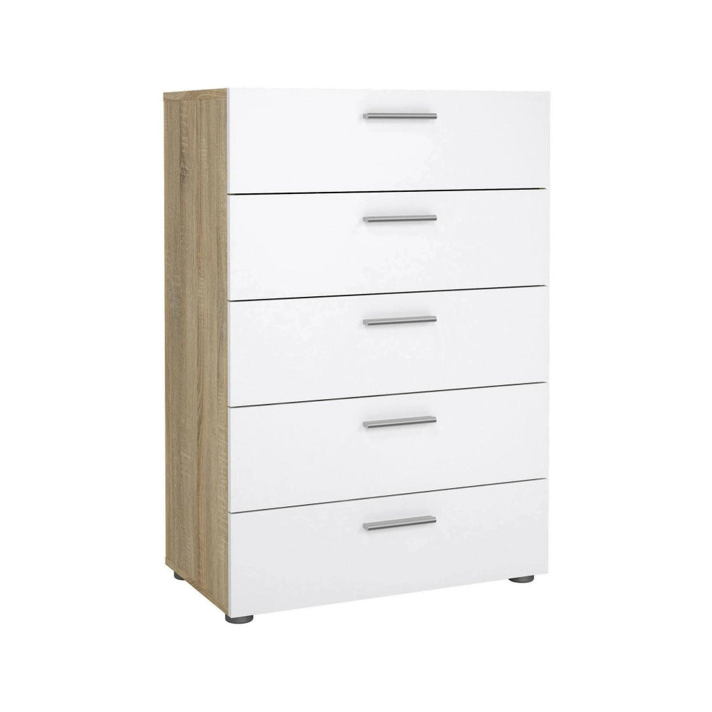 Cassettiera Alf, Settimino multiuso, Comò camera da letto, Mobile con cassetti, 70x40 h102 cm, Quercia e Bianco lucido