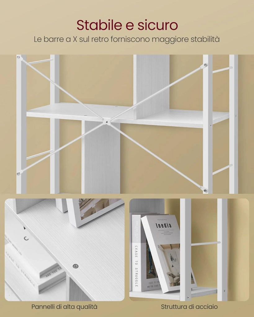 VASAGLE Libreria, Scaffale Portaoggetti a 5 Ripiani, Organizzatore per Studio Ufficio, con Scomparti Aperti per Soggiorno, in Stile Industriale, Bianco Acero e Bianco Nuvola LBC012W44
