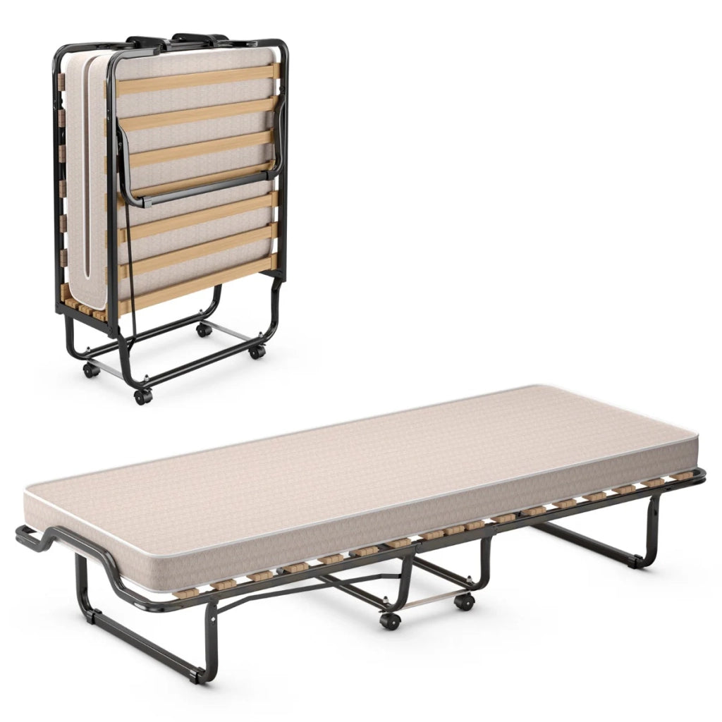 Letto pieghevole 90 x 200 x 41 cm con comodo materasso in memory foam beige design moderno 20_0012376