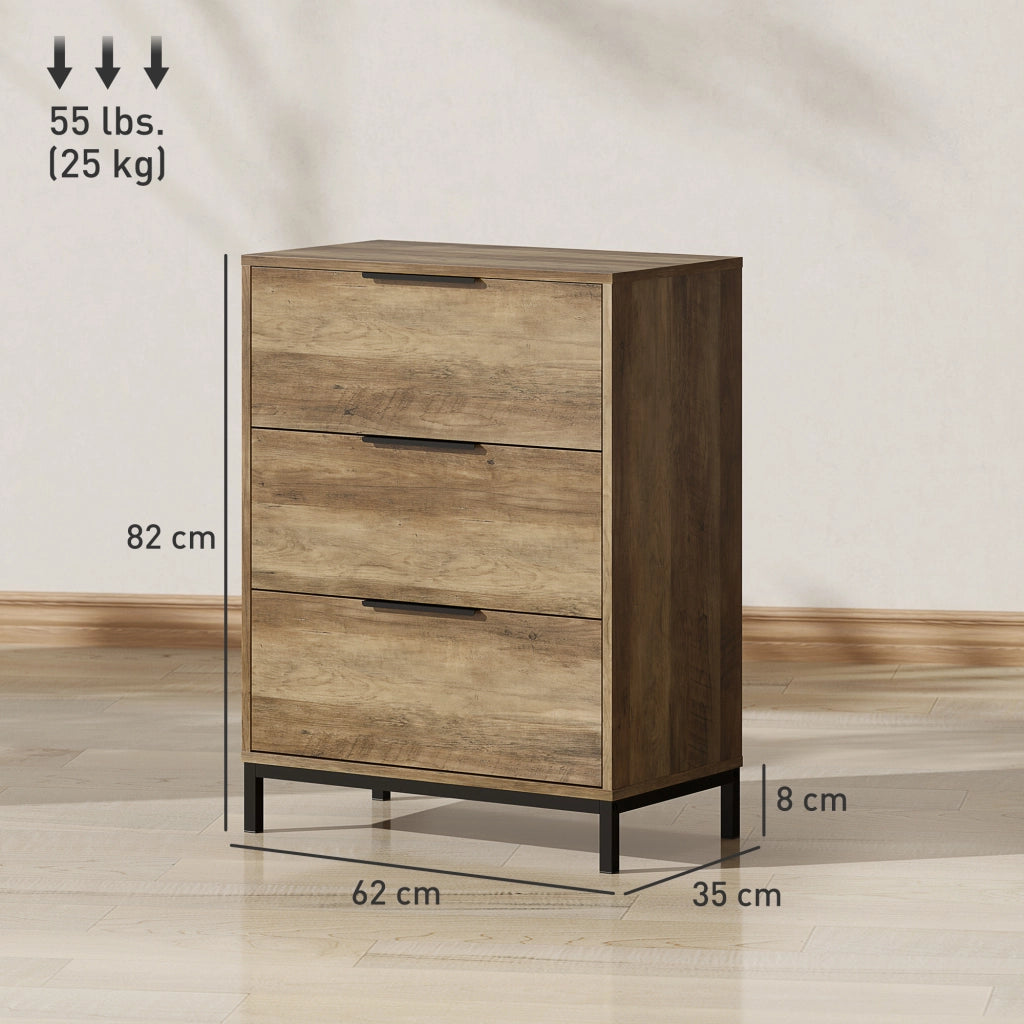 Cassettiera 3 Cassetti Antiribaltamento 62x35x82 cm in Legno e Metallo Marrone Scuro