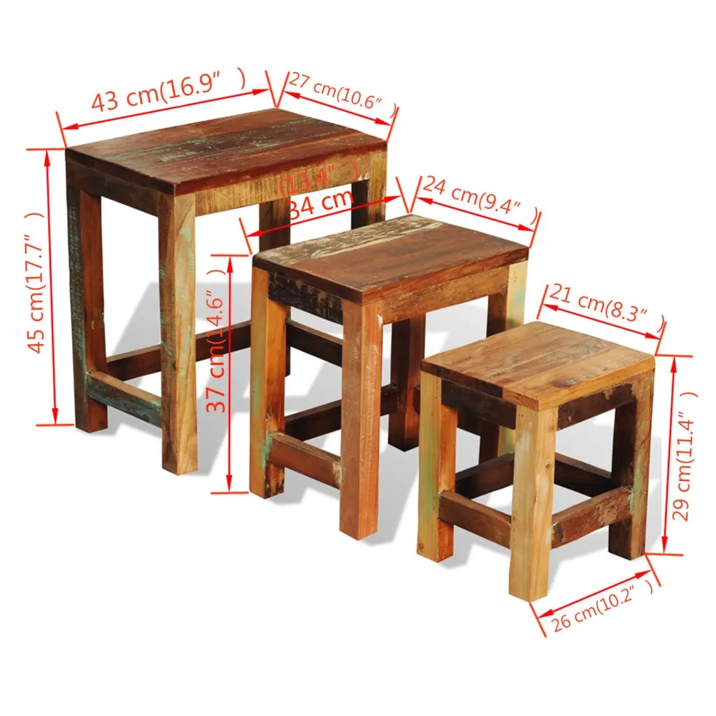 Tavolini Impilabili Set 3 pz in Legno Vintage di Recupero 241093