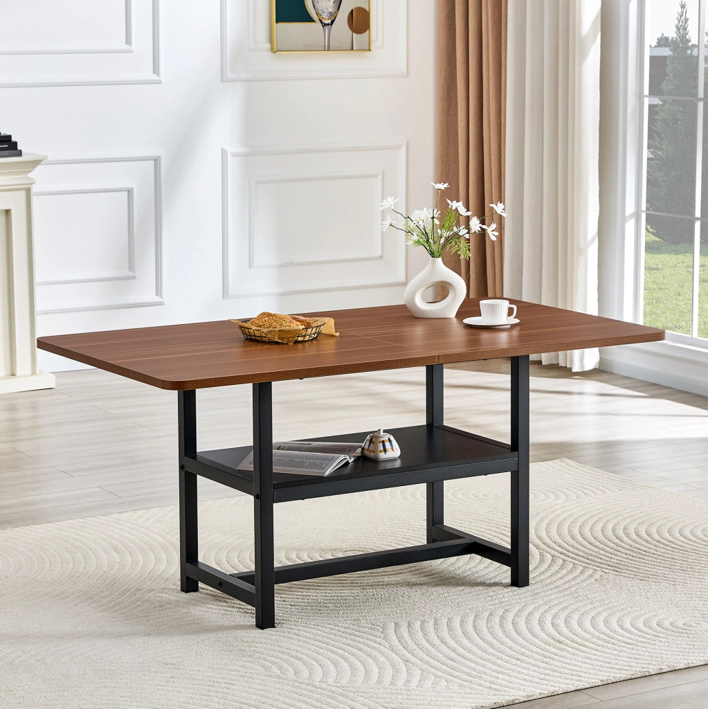 Tavolo da pranzo rettangolare 160 cm noce e metallo nero