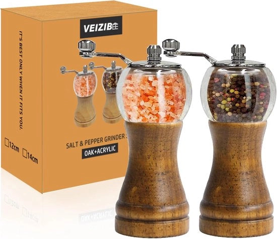 Set di Macinatore di Sale e Pepe in Legno - Molinetto Ceramico Manuale Regolabile a mano