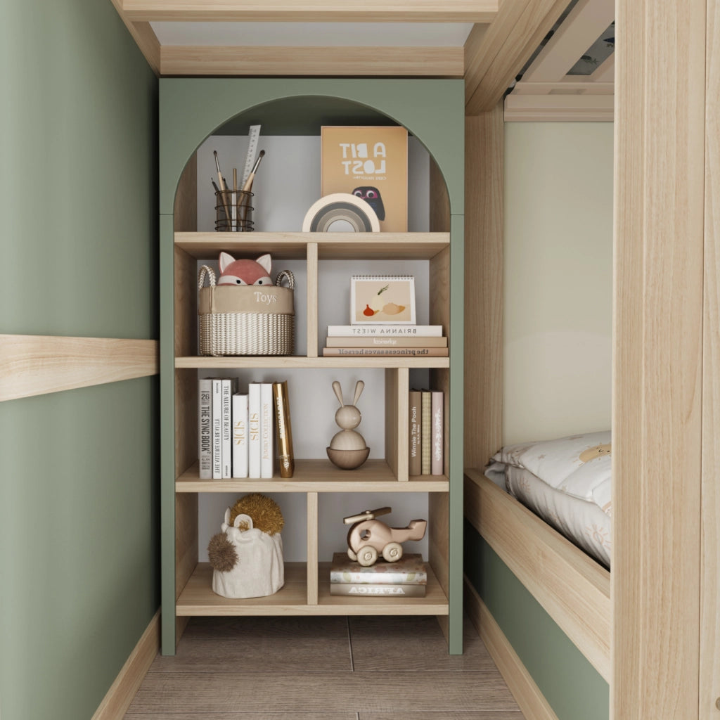 Letto a Castello 90x200 cm; 2 Posti - Scaletta Contenitore; Cassetti - Legno Verde Grigio