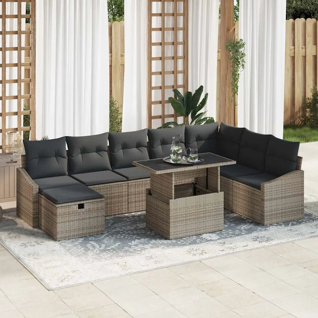 Set Divano da Giardino 9 pcs Grigio polyrattan