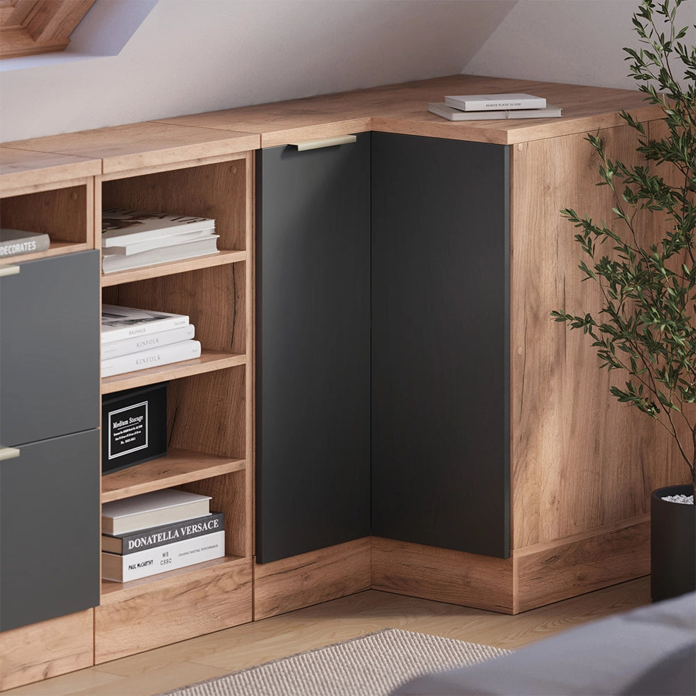 Mobile cucina angolare per sottotetto R-Line Antracite-oro/Rovere dorato 75.6 cm con 1 porta, carcassa dell’armadio profondità 60 cm Vicco