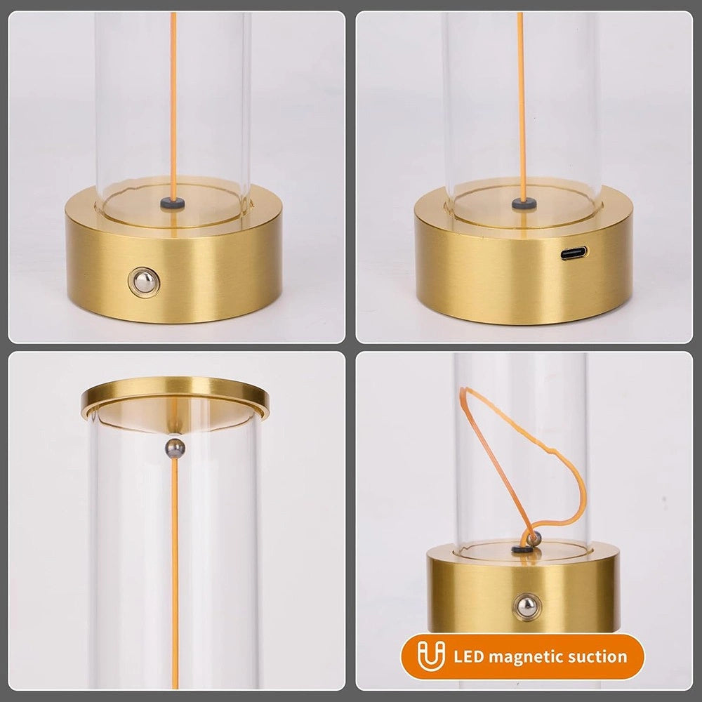 Trade Shop - Lampada Da Tavolo Scrivania Led 3w Filamento Flessibile Magnetico Lume Ricaricabile D39 - Oro