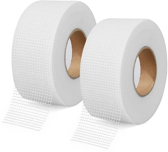 Tape a rete di vetro autofibro, 2 pezzi, 5 cm x 80 m, nastro autofibro per impermeabilizzazione, nastro a rete, strisce per sigillatura, nastro di vetro per riparazione di fessure e buchi