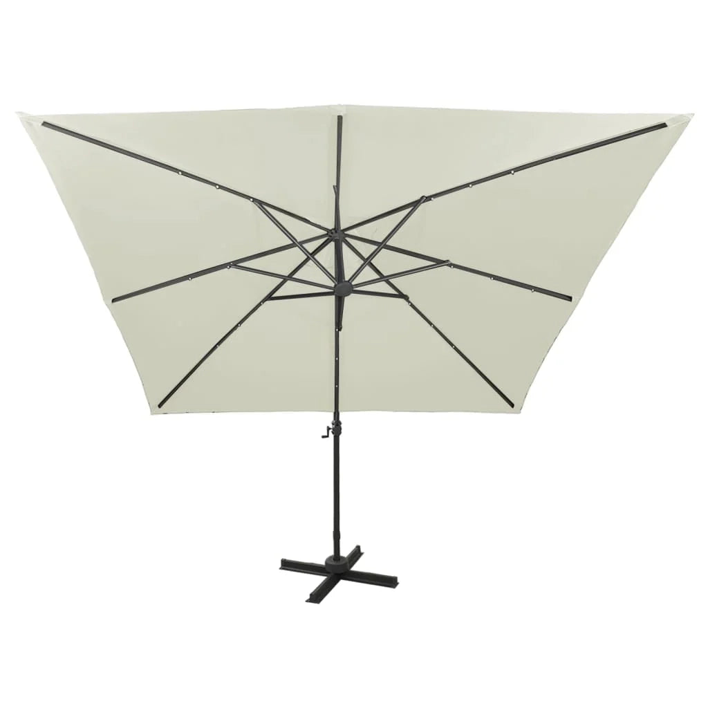 Ombrellone da giardino decentrato con palo e luci LED 300 cm colore sabbia 02_0008533