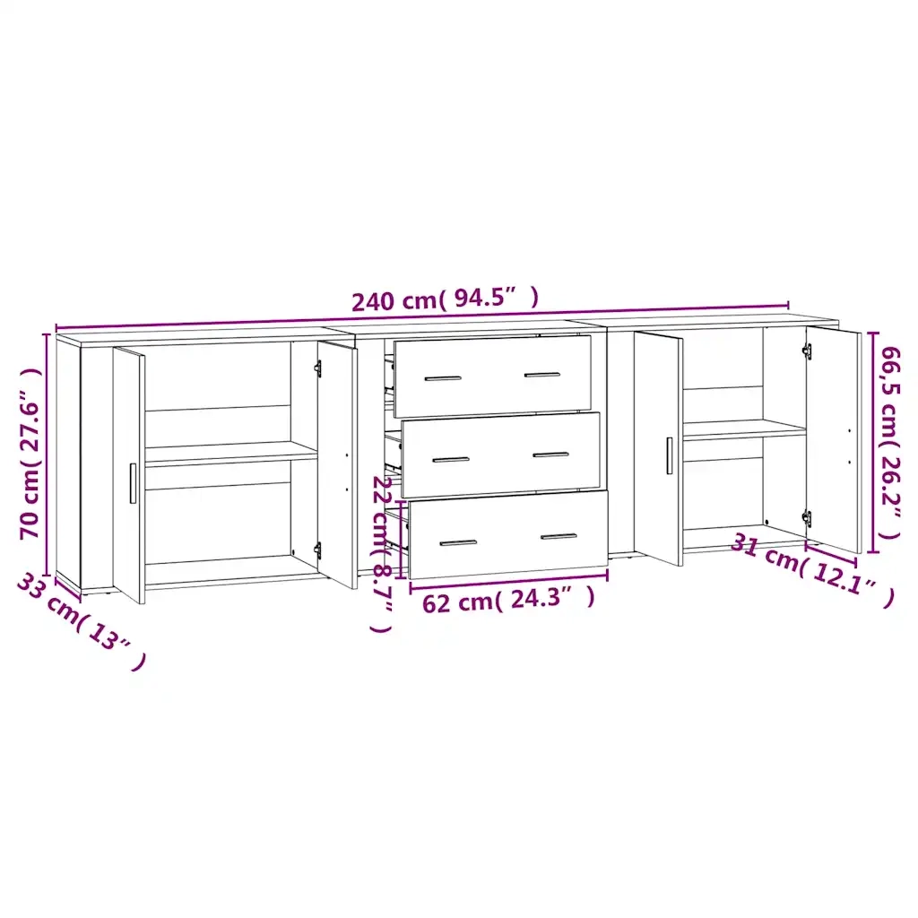 Credenze 3 pz | Madia | Buffet da pranzo | Armadio da pranzo Grigio Sonoma in Legno Multistrato
