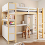 Letto a soppalco 140x200 cm con scrivania; ripiani e armadio