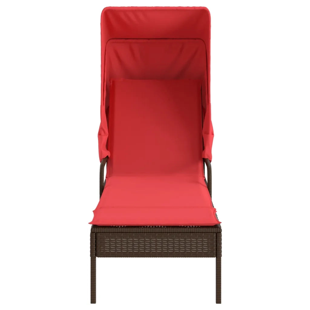 Lettino prendisole con tettuccio e Tavolino in Polyrattan Marrone 368203