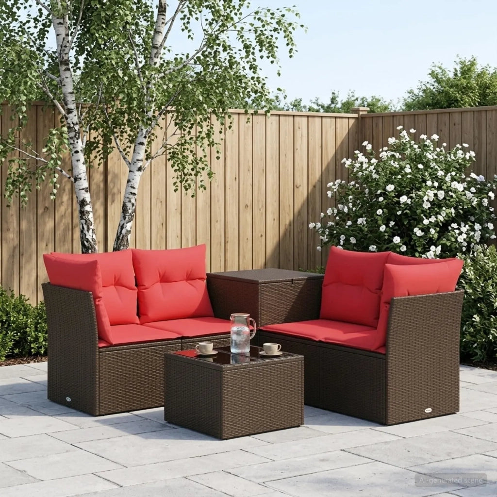 Set di divani 6 pz Marrone e Rosso Rattan sintetico e Acciaio 3447347