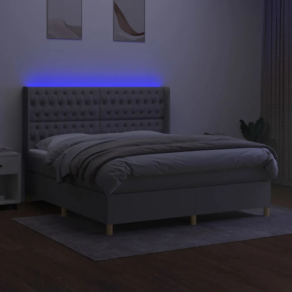 Letto a Molle Materasso e LED Grigio Chiaro 160x200 cm Tessuto 3139125