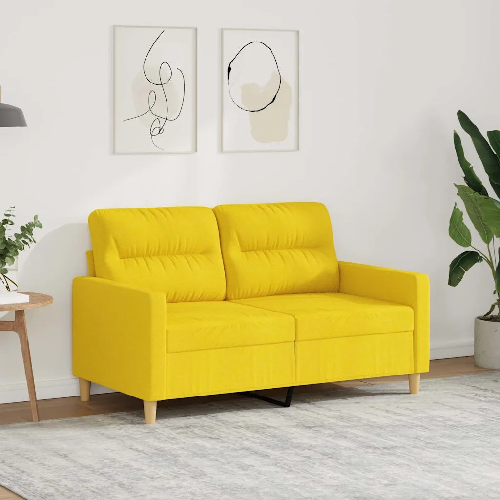 Divano a 2 Posti Giallo Chiaro 120 cm in Tessuto