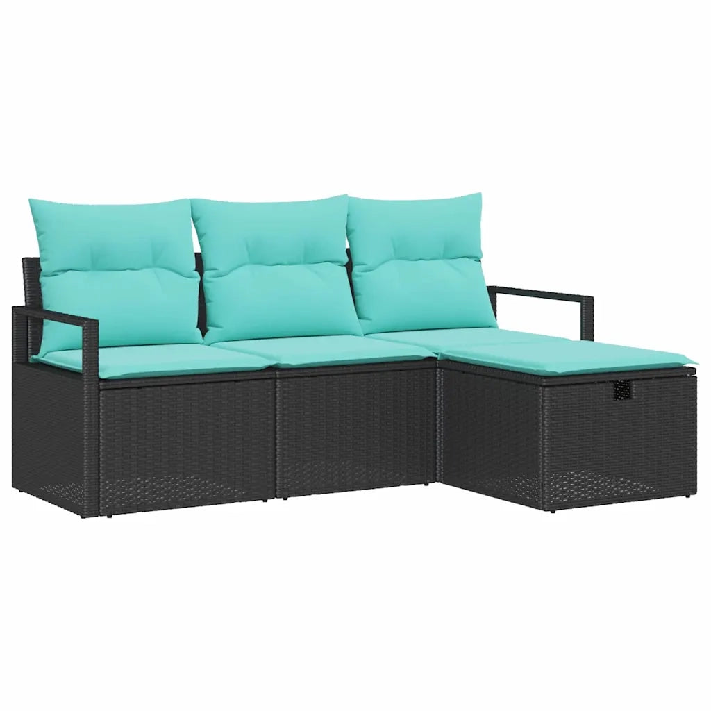Set di divani con cuscino 4 pcs Nero e Turchese polyrattan