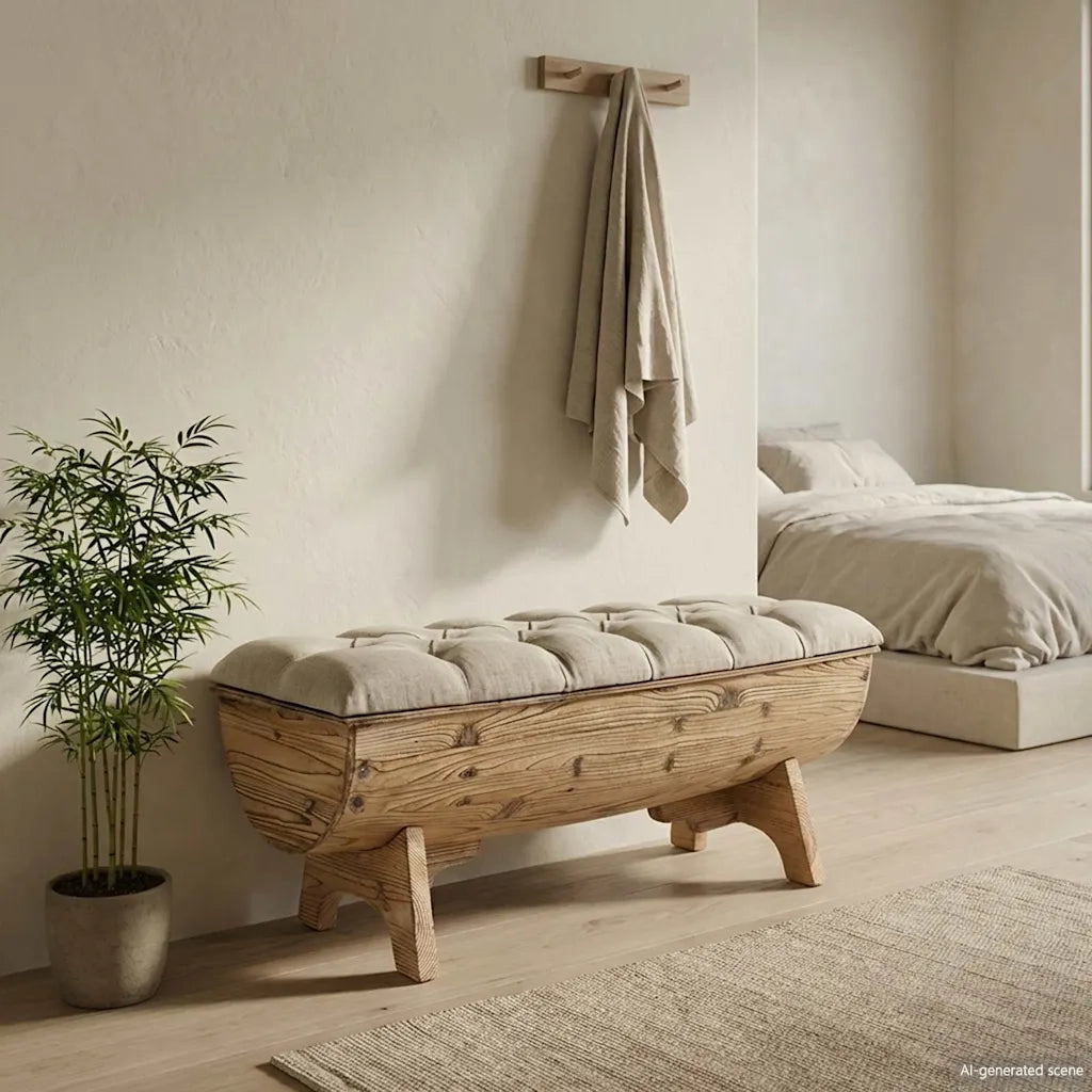 Cassapanca in Legno Massello e Tessuto 103x51x44 cm cod mxl 52990