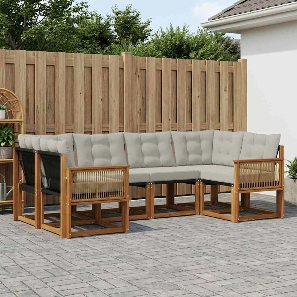 Set di divani da esterno 6 pz Naturale e Grigio Chiaro 3382179