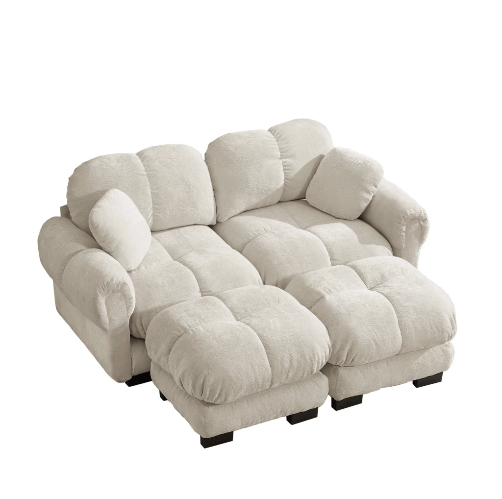 Divano modulare in chenille con pouf mobile 190x149x90 cm; trapuntato; light khaki