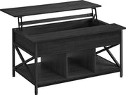 Salontafel con coperchio - Tavolo da salotto con coperchio aperto e chiuso - X in pianta - grigio scuro e nero - 60 x 100 x (48-62) cm