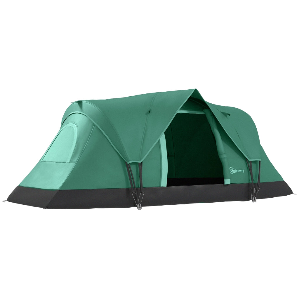 Tenda da campeggio per 5-6 persone: tenda a tunnel con pioli; tenda a cupola; poliestere; verde esercito + nero; 4;55x2;3x1;8m