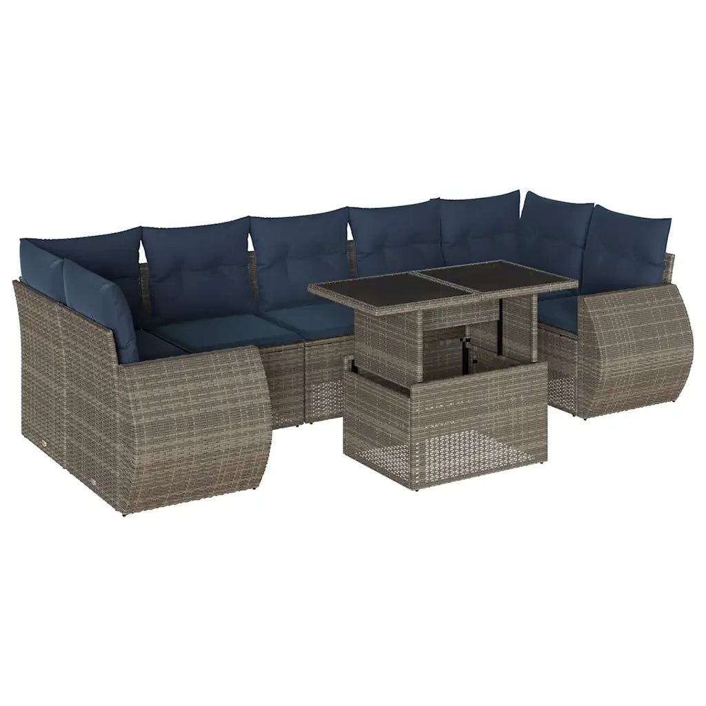 Set Divani da Giardino 8 pz con Cuscini Grigio in Polyrattan 3268411