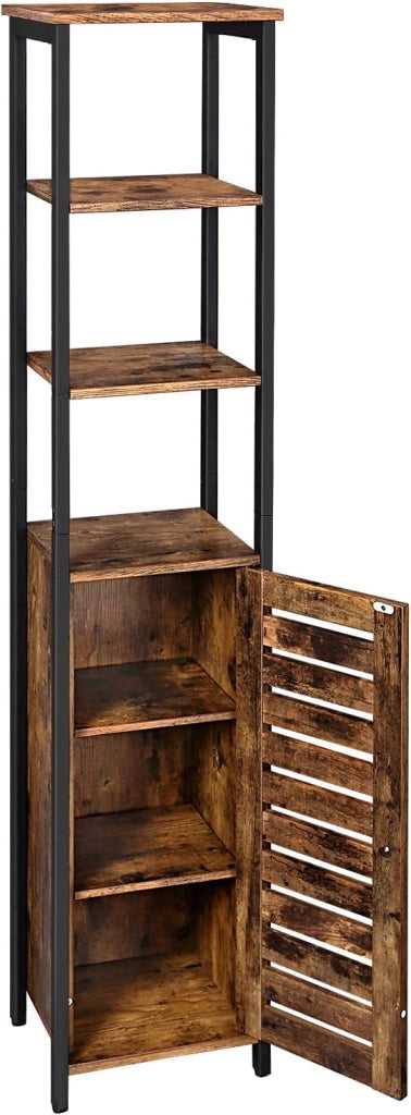 VASAGLE Armadietto Autoportante in Stile Industriale, Scaffale Mobiletto da Bagno, Credenza con 3 Ripiani, Alto e Multifunzionale in Soggiorno, 37 x 30 x 167 cm, Vintage LSC37BX