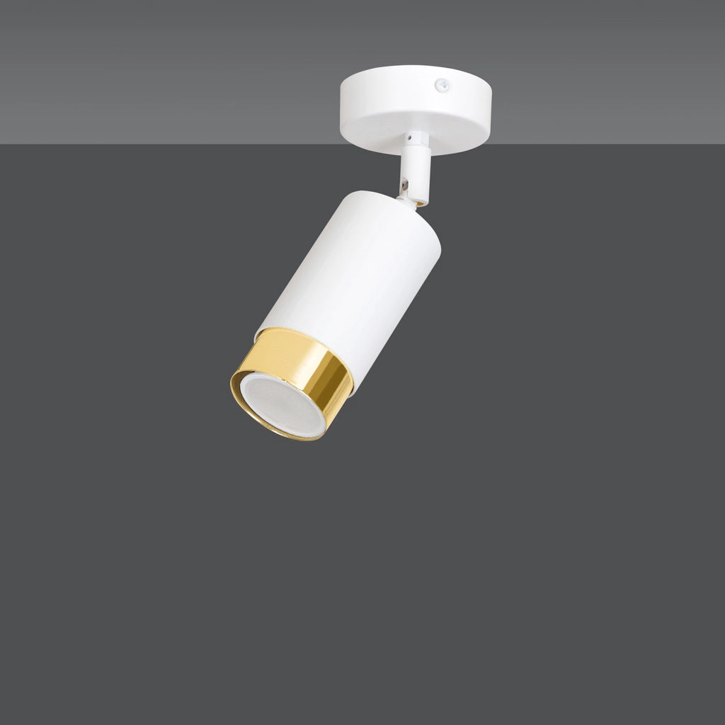 Faretto Orientabile 1 Luce Ragnar A Cilindro In Acciaio Bianco E Oro