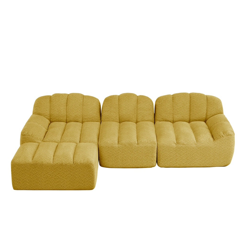 Divano angolare modulare a 3 posti senza struttura con pouf in pile granulare giallo per soggiorno 288 × 165 × 79 cm